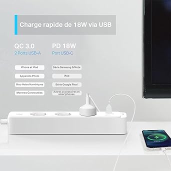 Tapo P300 – Multiprise Connectée WiFi avec 3 Prises & 3 Ports USB