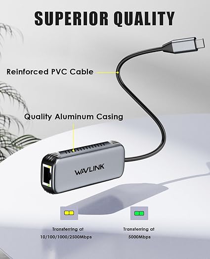 Wavlink Adaptateur USB-C vers Ethernet 5Gbps – RJ45 Gigabit