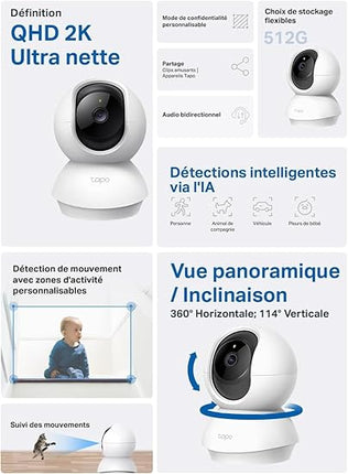 Tapo C210 2 Pack – Caméra Intérieure WiFi 2K 360°