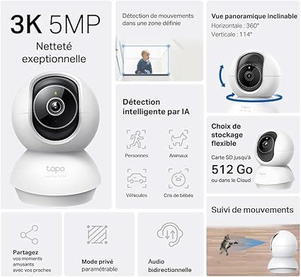 Tapo C230 – Caméra Intérieure WiFi 3K 360° pour Bébé & Animaux