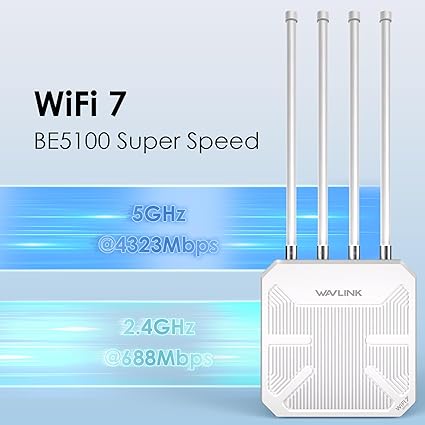 Routeur WiFi 7 Extérieur Wavlink BE5100 – Mesh, Ultra Rapide & Étanche IP67