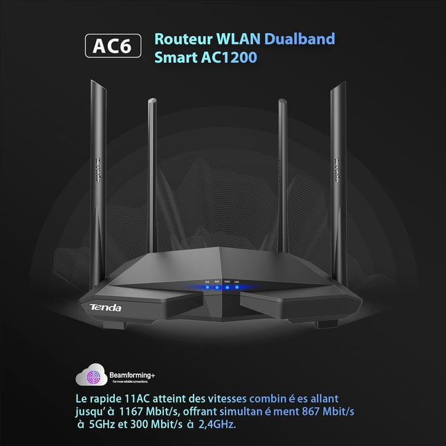 Tenda AC6 – Routeur Wi-Fi Dual-Band AC1200 | 4 Ports Gigabit