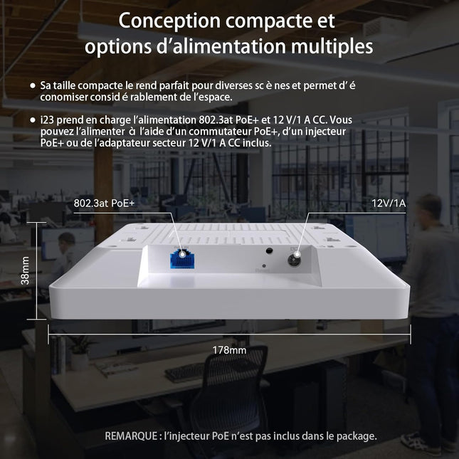 Tenda i23 AC1200 – Point d’accès Wi-Fi Dual-Band | 1 Port Gigabit | PoE+