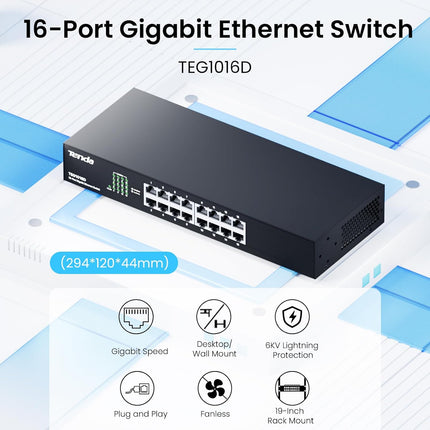 Tenda TEG1016D – Switch Ethernet 16 Ports Gigabit | Plug & Play | Bureau/Rack