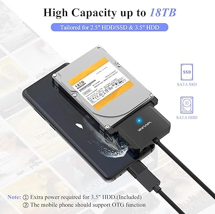 Wavlink Adaptateur USB 3.0 vers SATA III – Pour HDD & SSD 2,5"/3,5"