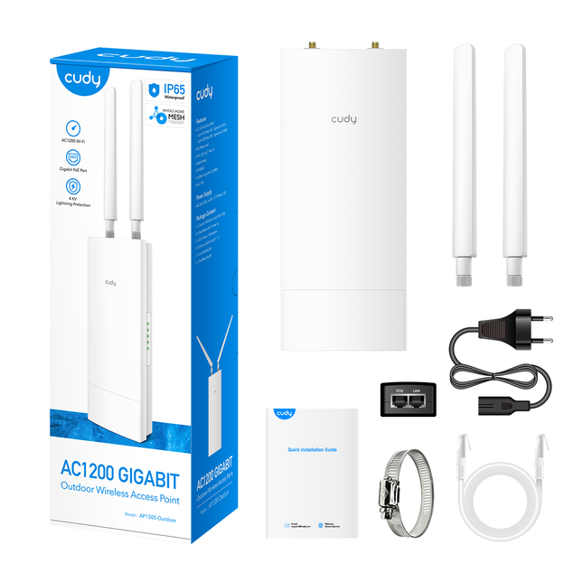 Cudy Outdoor AP1300 Point D'accès Gigabit, Extension WiFi Extérieure, Étanche IP65, Beamforming, , Prise en Charge du Maillage, AP1300 Outdoor