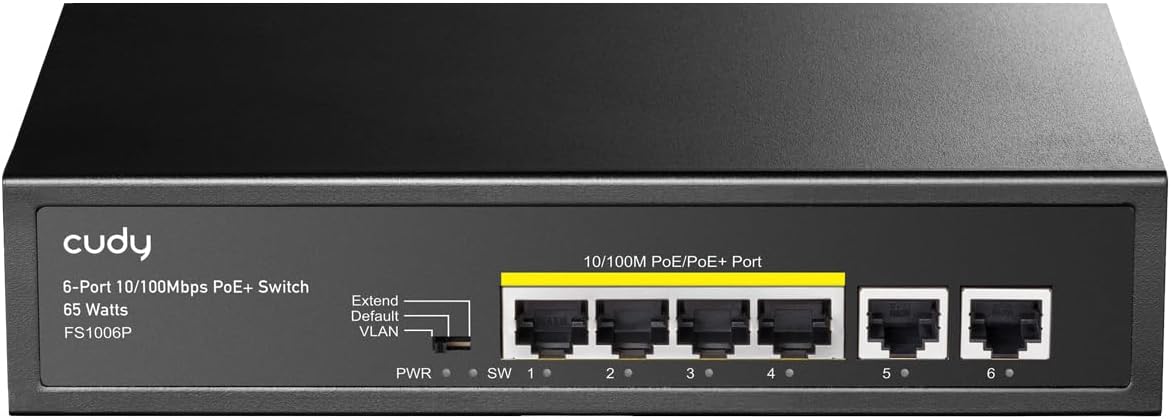 Cudy FS1006P – Switch PoE+ 6 Ports | 60W | Mode CCTV/VLAN | Plug & Play