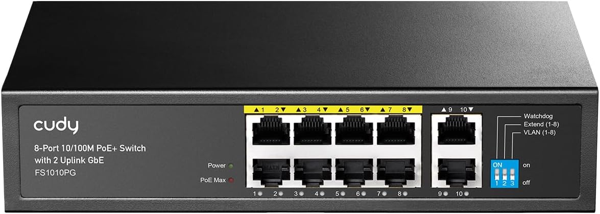 Cudy FS1010PG – Switch PoE+ 8+2 Ports | 120W | Gigabit Uplink | VLAN | Fanless