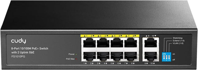 Cudy FS1010PG – Switch PoE+ 8+2 Ports | 120W | Gigabit Uplink | VLAN | Fanless