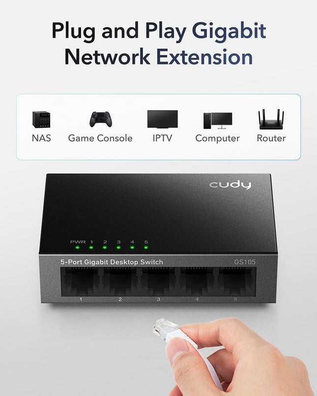 Cudy GS105 – Switch Ethernet Gigabit 5 (10/100/1000 Mbps) • Boîtier Métal