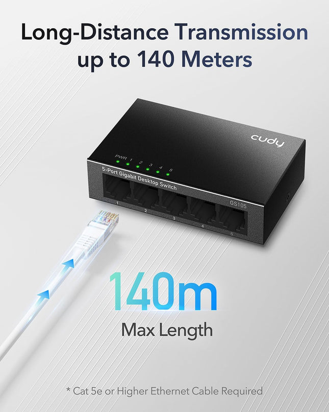 Cudy GS105 – Switch Ethernet Gigabit 5 (10/100/1000 Mbps) • Boîtier Métal