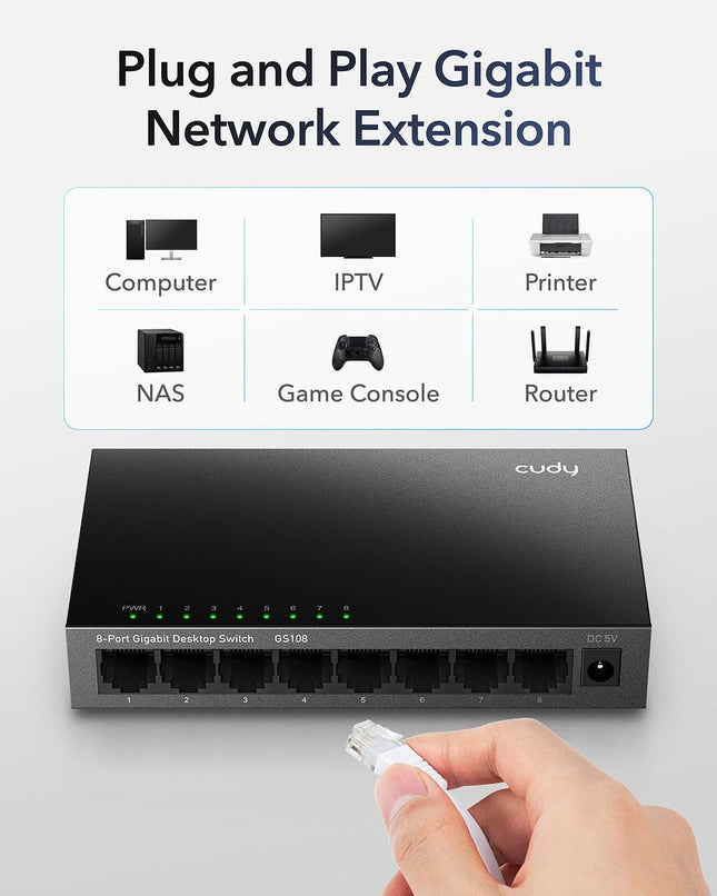 Cudy GS108 Switch Ethernet Gigabit 8 Ports –  Boîtier Métallique Robuste