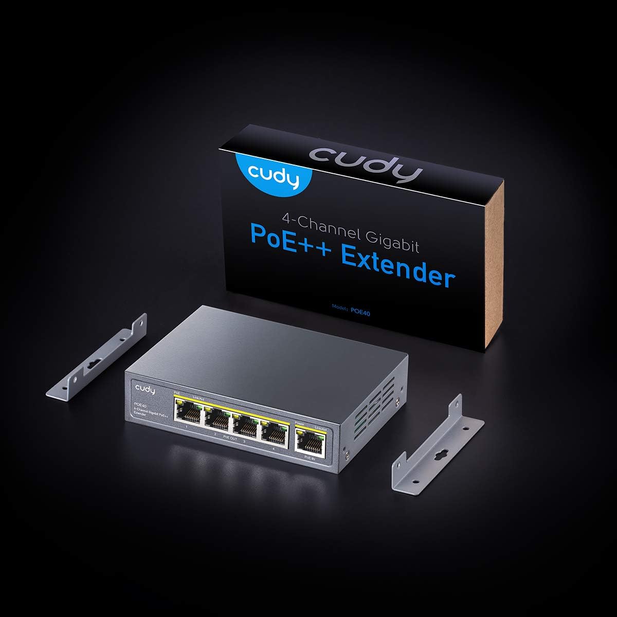 Cudy Extendeur PoE 1→4 Gigabit | Booster PoE+ | 802.3af/at/bt | Montage Mural