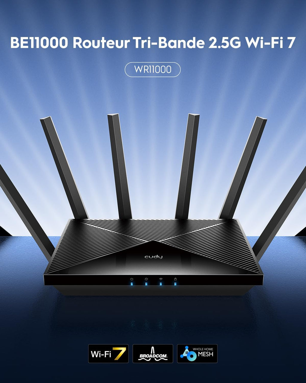 Cudy BE11000 – Routeur WiFi 7 Tri-Bande | Jusqu’à ~10,6 Gb/s | 4 ports 2,5 G