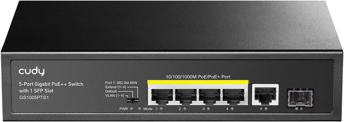 Cudy GS1005PTS1 – Switch PoE+ 5 Ports Gigabit | 120W | Port 60W | VLAN | 250m