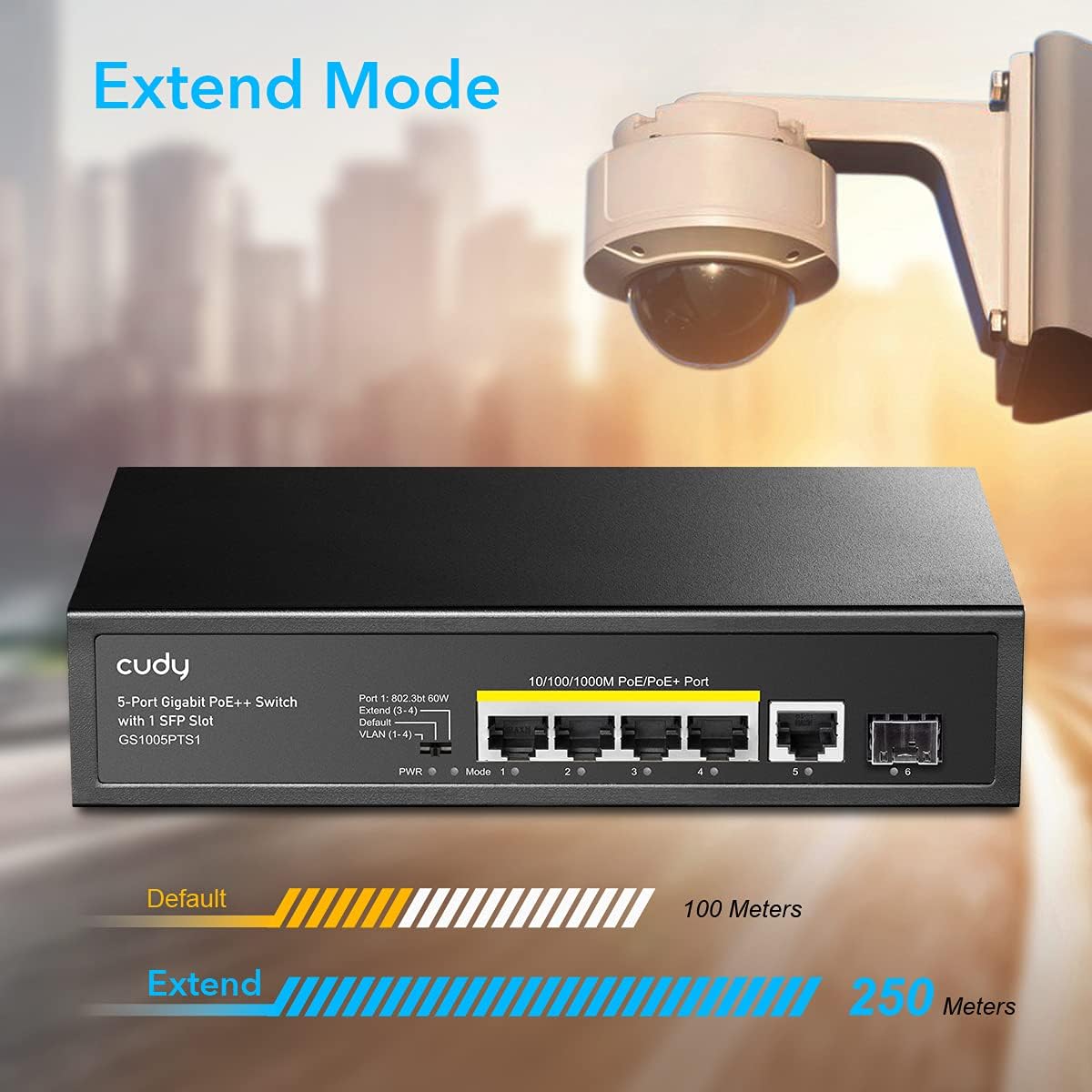 Cudy GS1005PTS1 – Switch PoE+ 5 Ports Gigabit | 120W | Port 60W | VLAN | 250m