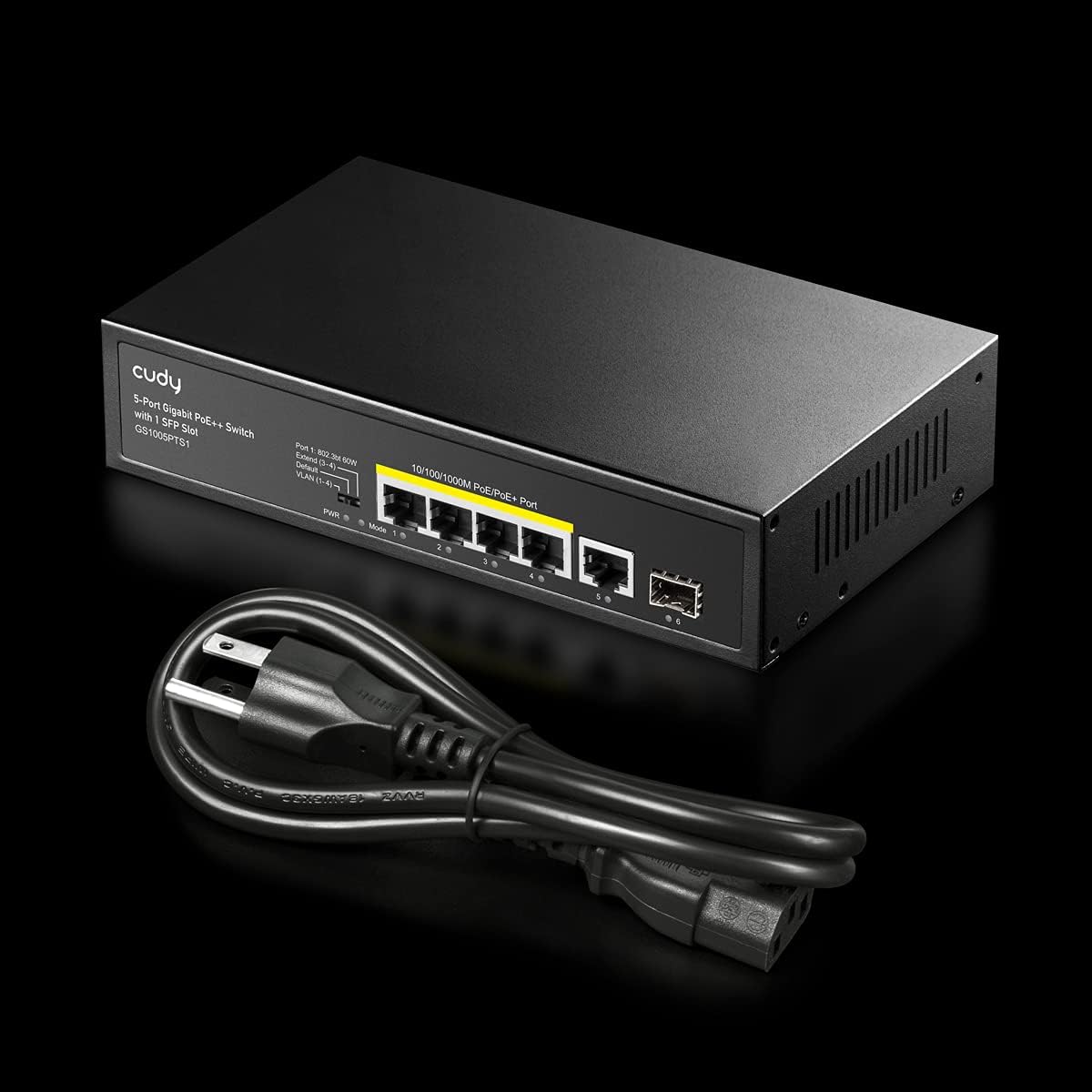 Cudy GS1005PTS1 – Switch PoE+ 5 Ports Gigabit | 120W | Port 60W | VLAN | 250m