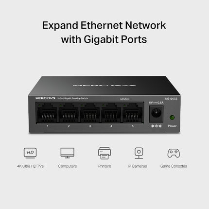Switch Gigabit 5 ports Mercusys TP‑Link MS105GS