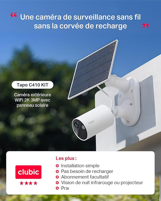 Tapo C410 Kit 2K – Caméra de Surveillance Extérieure Solaire