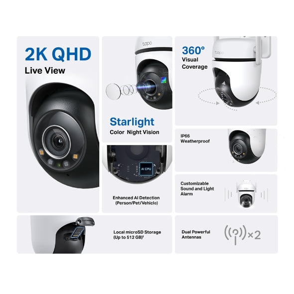 Tapo C520WS 2K (4MP) – Caméra Extérieure WiFi 360° avec Vision Nocturne Couleur