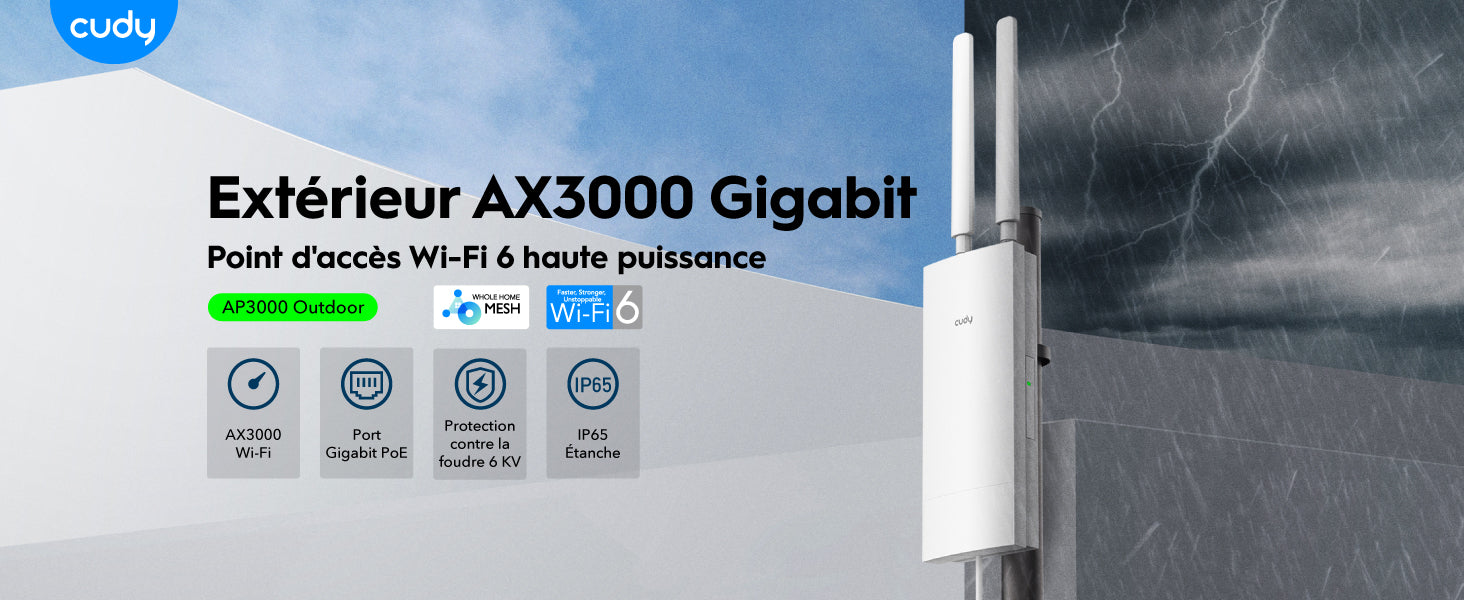 Cudy AP3000 Outdoor IP65 Point D'accès Extérieur AX3000 WiFi 6 Haute Puissance, Gigabit RJ45,PoE Passif