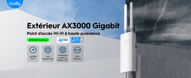 Cudy AP3000 Outdoor IP65 Point D'accès Extérieur AX3000 WiFi 6 Haute Puissance, Gigabit RJ45,PoE Passif